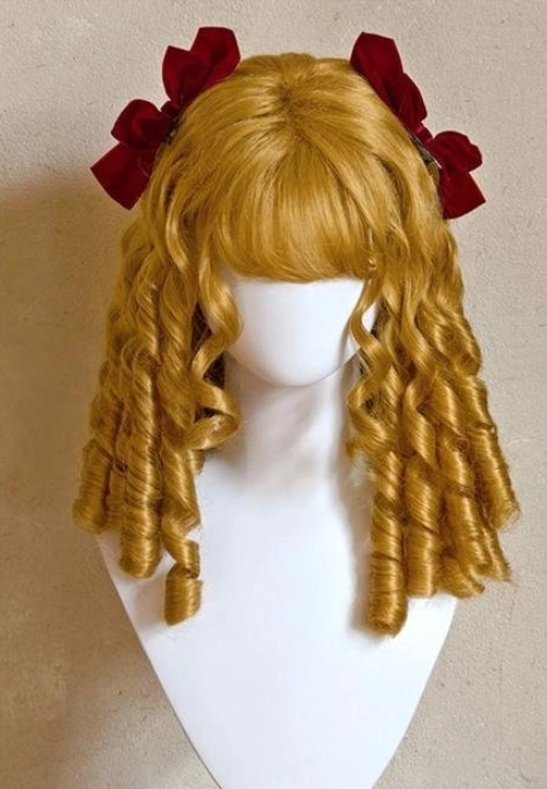 Golden blonde lolita wig 33cm in-stock ringlet curls teased crown vintage lolita fashion costume