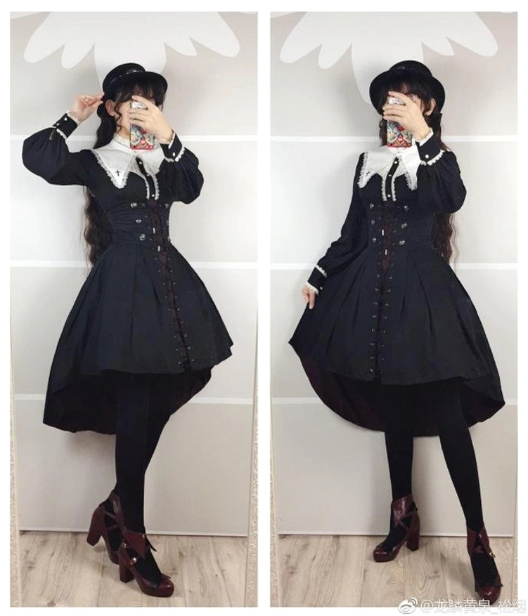 Gothic Lolita back shirring detail showing construction technique and structured back panel design