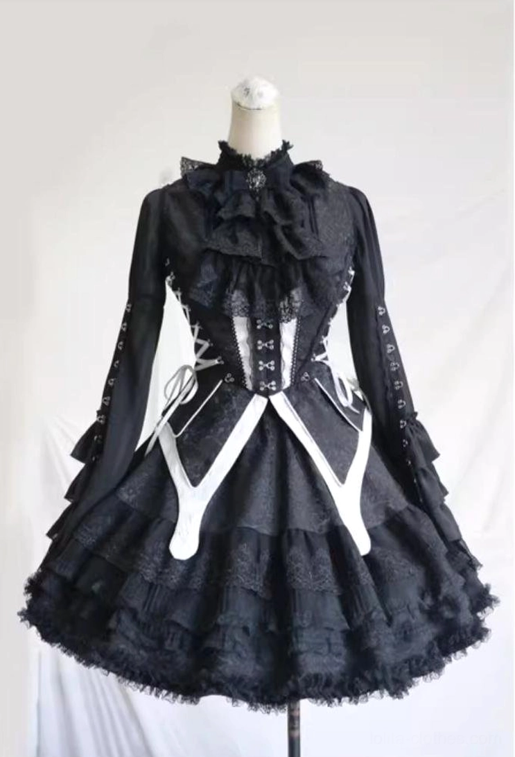 Detailed view of gothic lolita bishop sleeve showing puff gathering at shoulder, adjustable drawstring hem design at cuff, delicate silhouette proportion, and romantic aesthetic