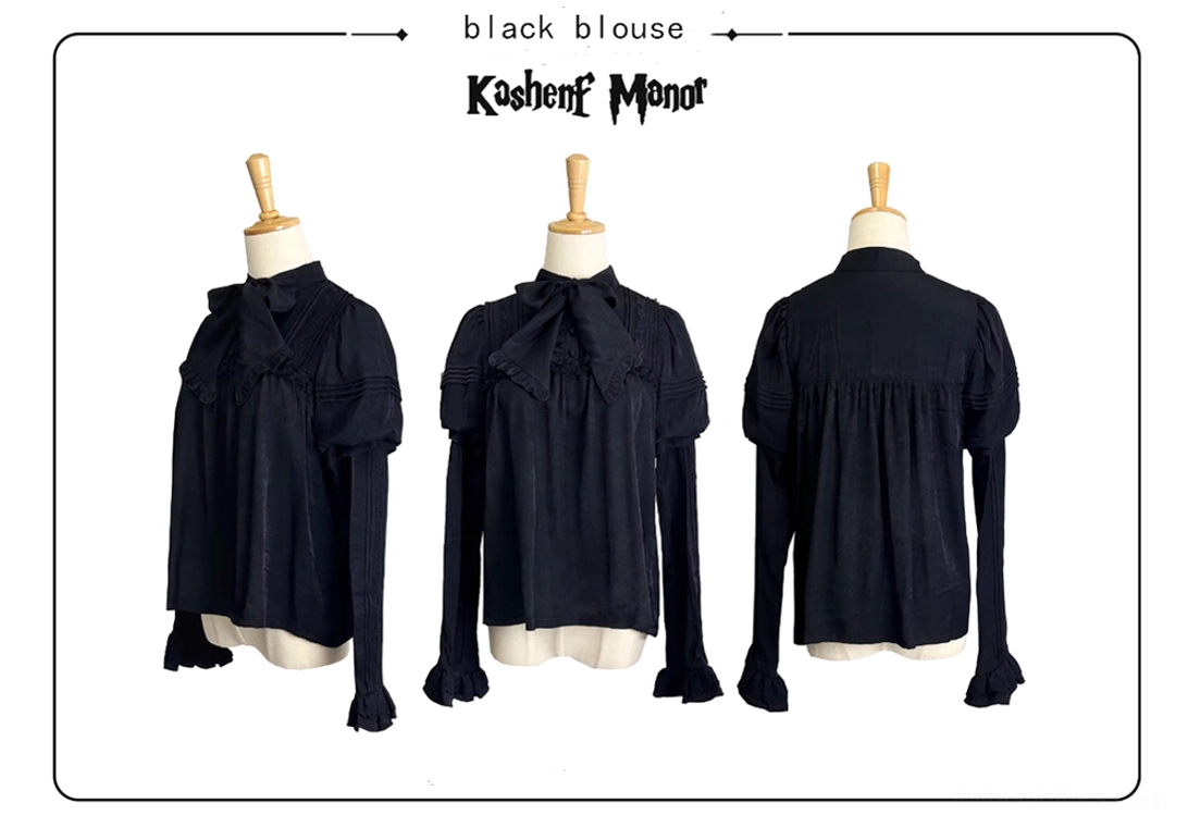 Gothic Lolita black blouse in 2XL size cotton polyester construction sleeve cuff detail