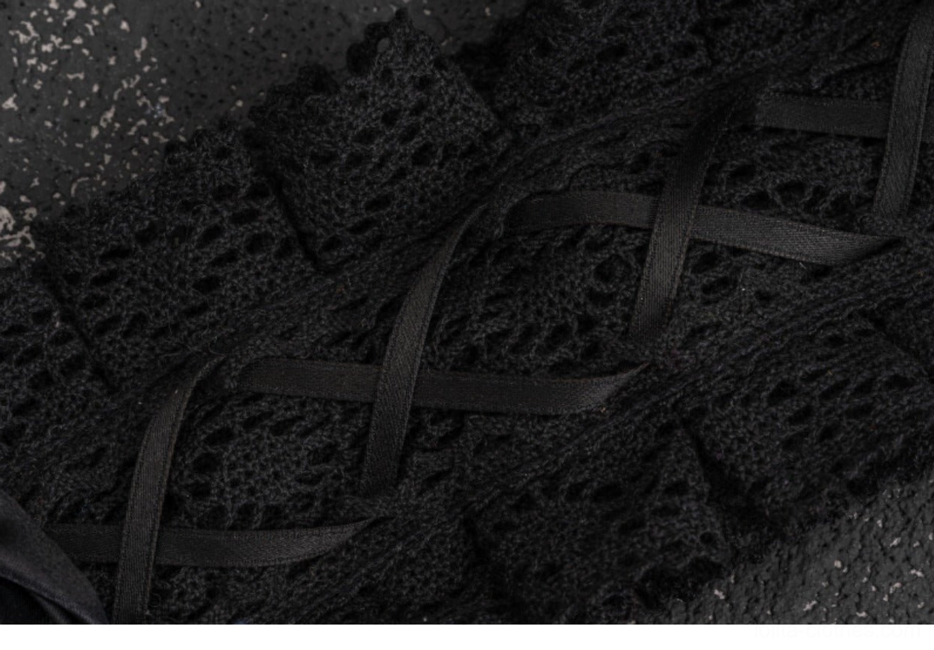 Gothic lolita black rose handmade hairband detail shot showing intricate satin rose embellishment and lace craftsmanship
