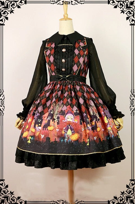 Black gothic lolita blouse fabric close-up showing 120D twill weave with silver filigree wrinkle finish texture, sheer panel detail, lace trim cuff, premium material quality