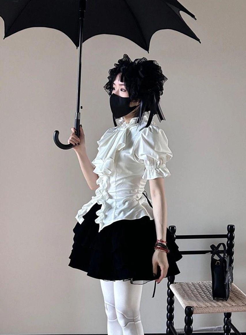 Premium bamboo fiber Gothic Lolita short-sleeve blouse care and washing instructions guide featuring sustainable fabric composition