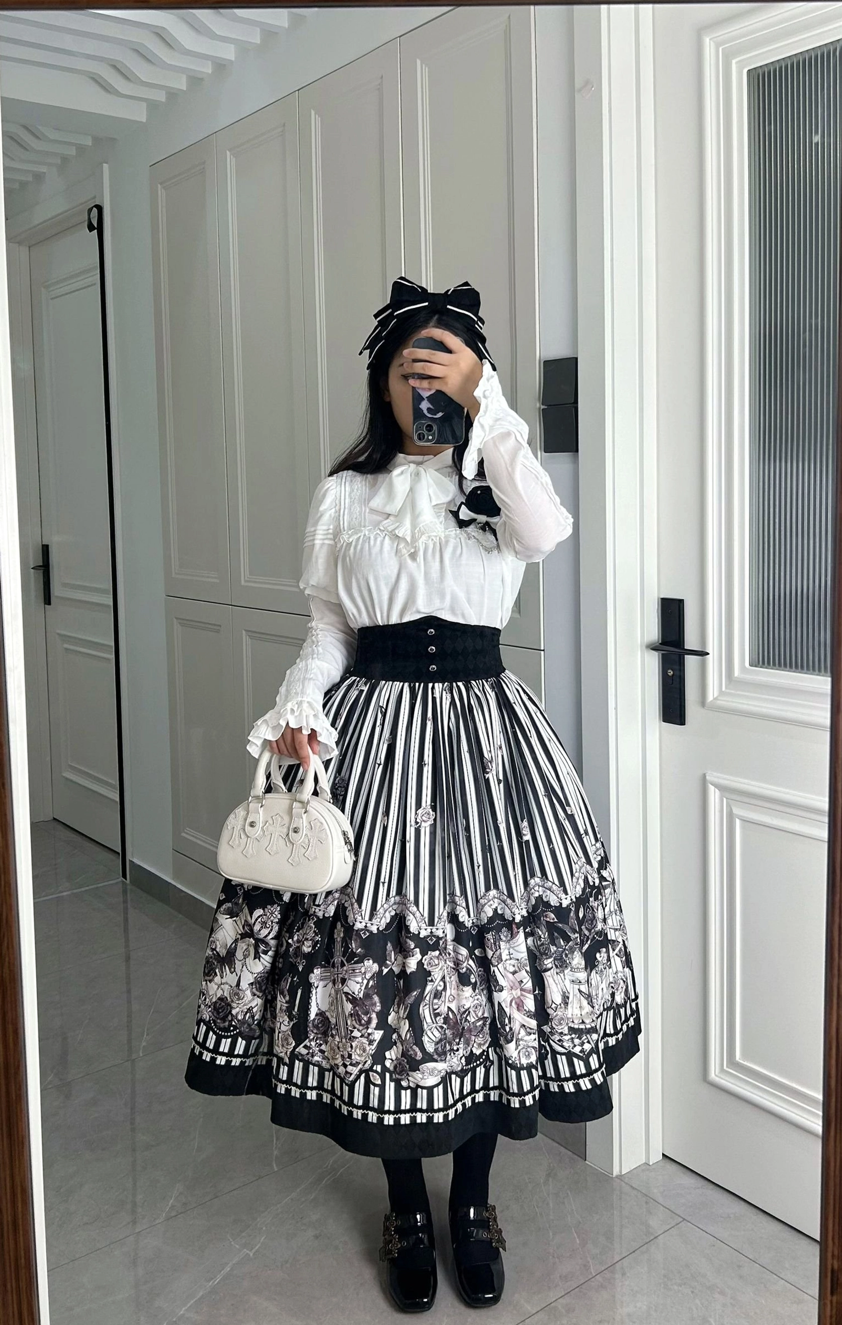 Gothic Lolita blouse collar design cuff detail construction button closure white or black option