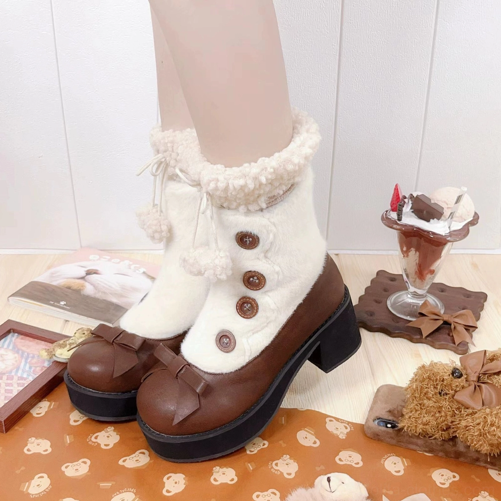 Gothic lolita boots coordinate black pieces lace accents burgundy dramatic makeup edgy sophistication