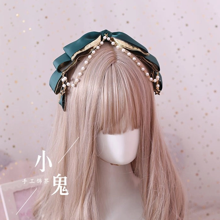 gothic lolita bow hairclip coffee color multilayer beads kc elegant warm neutral shade