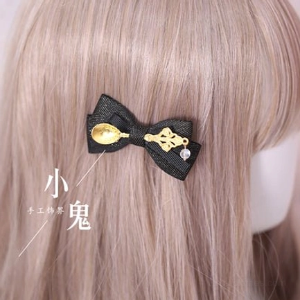 gothic lolita bow hairclip cream white multilayer beads kc classic neutral elegant shade option