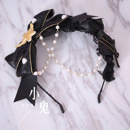 gothic lolita bow hairclip light pink multilayer beads kc romantic pastel color coordination option