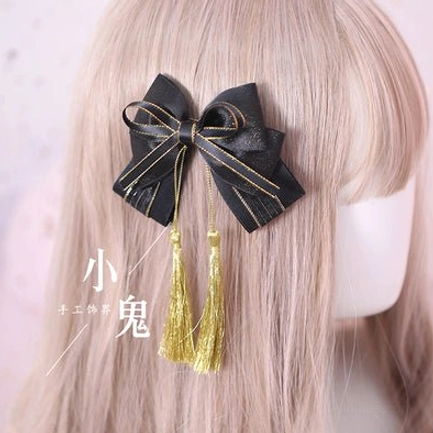 gothic lolita bow hairclip multilayer pearl wing star kc close-up detail elegant gold accents