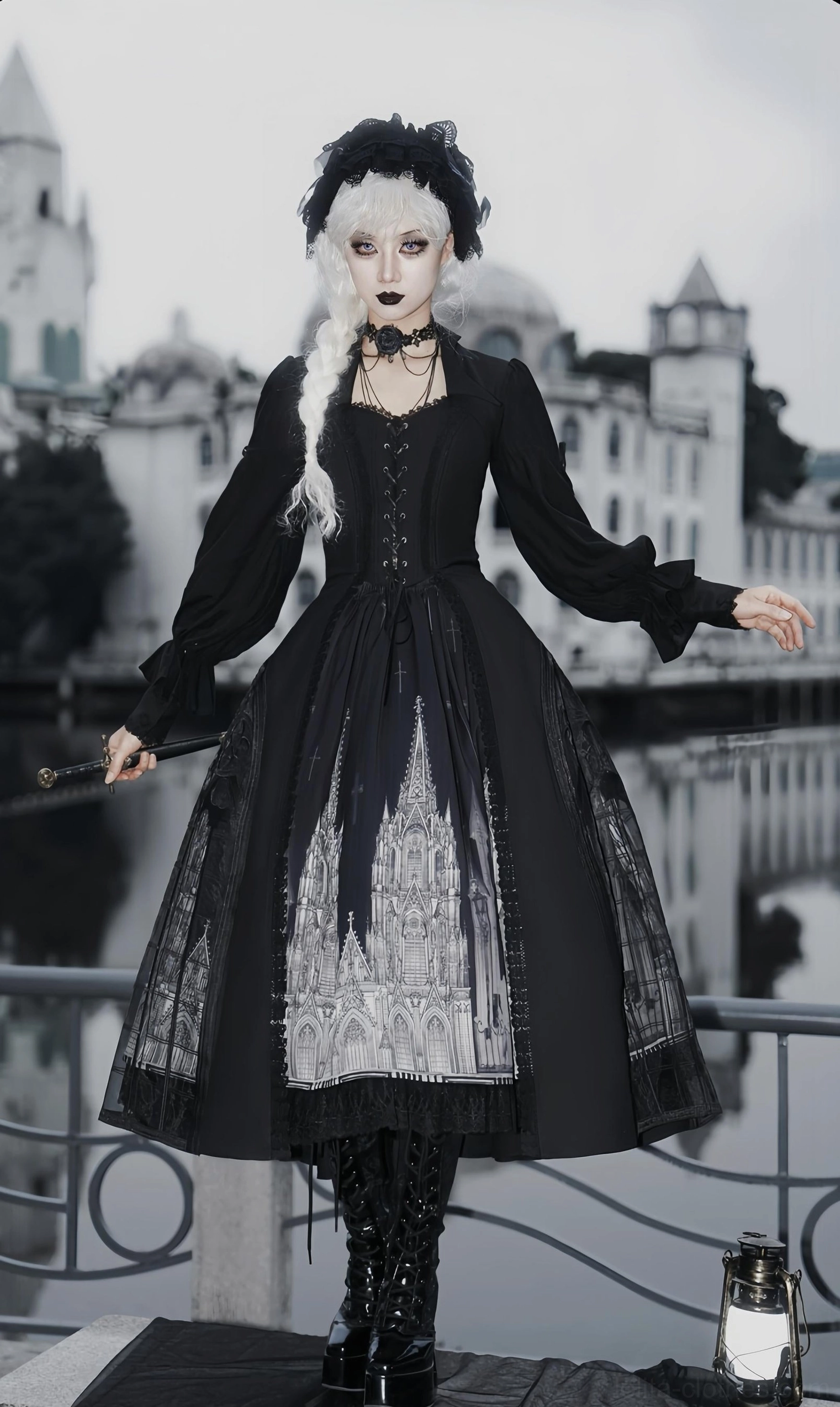 Gothic lolita bustier corsetry detail embroidered sophisticated slimming waist shaping structured design showcase