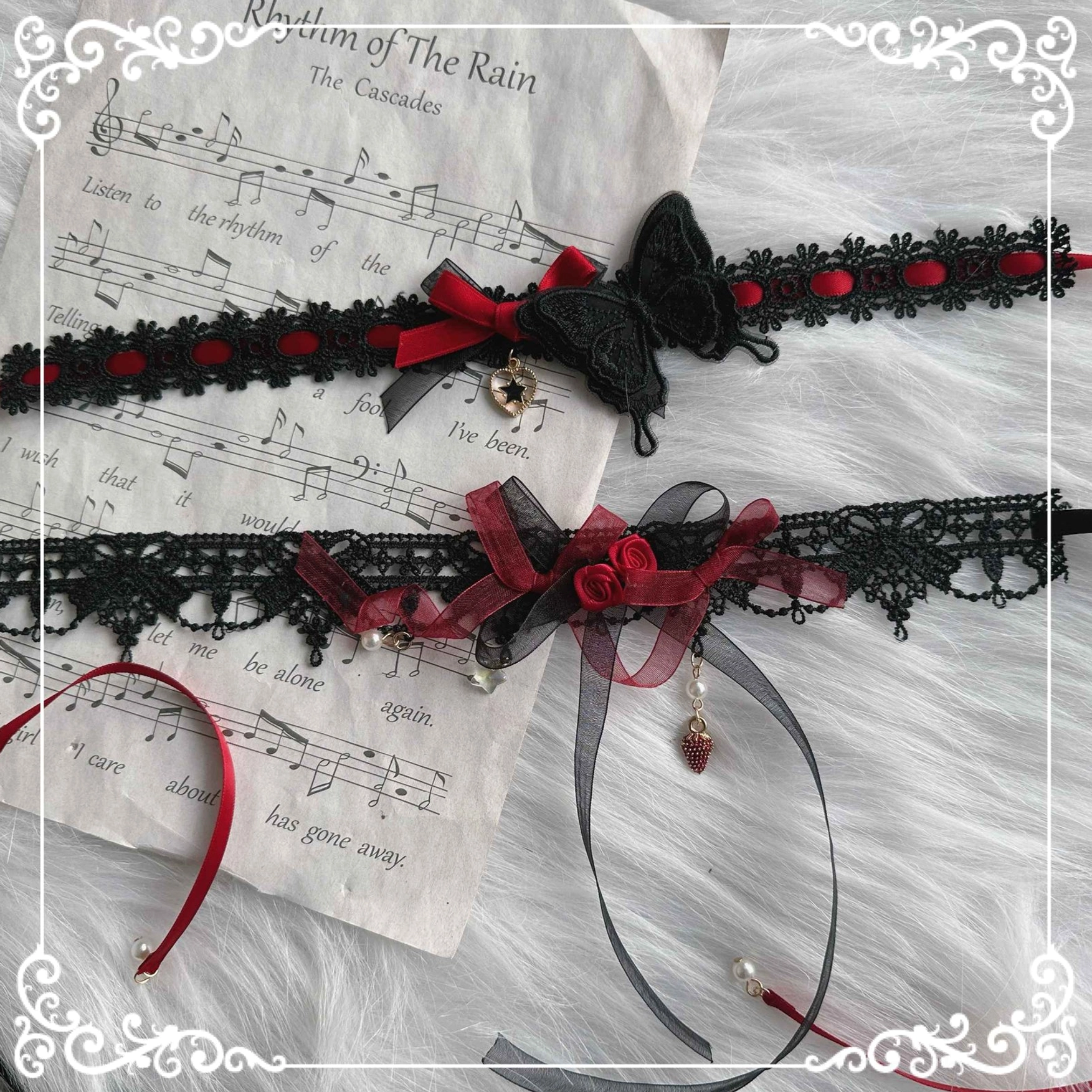 Gothic Lolita butterfly choker necklace with heart-shaped charm pendant and delicate embellishment for soft Gothic aesthetic coordination