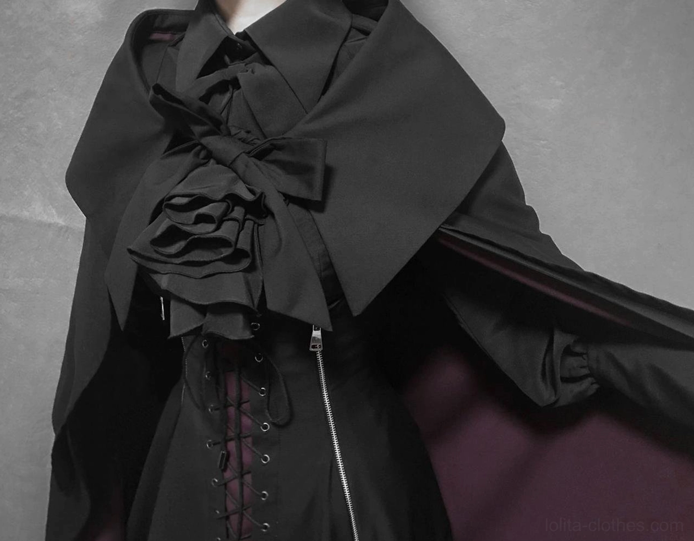 Gothic Lolita cape standalone dramatic long cape piece with front tie-fastening theatrical flair