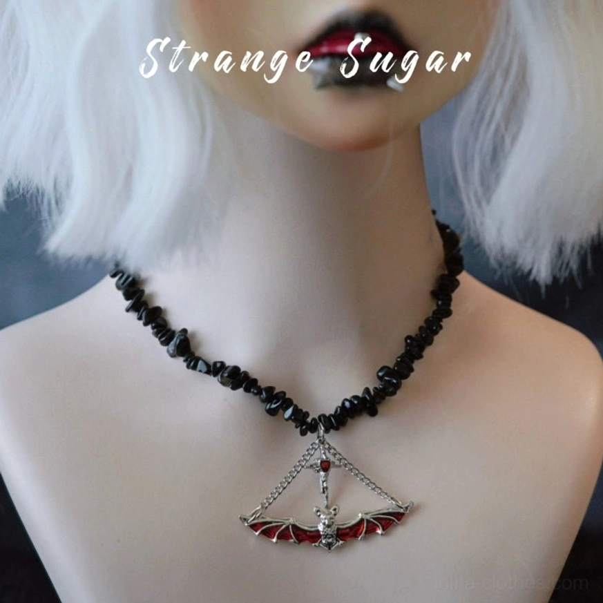 Bat cross 4 pendant obsidian gothic lolita choker classic gothic tradition bat design interchangeable pendant