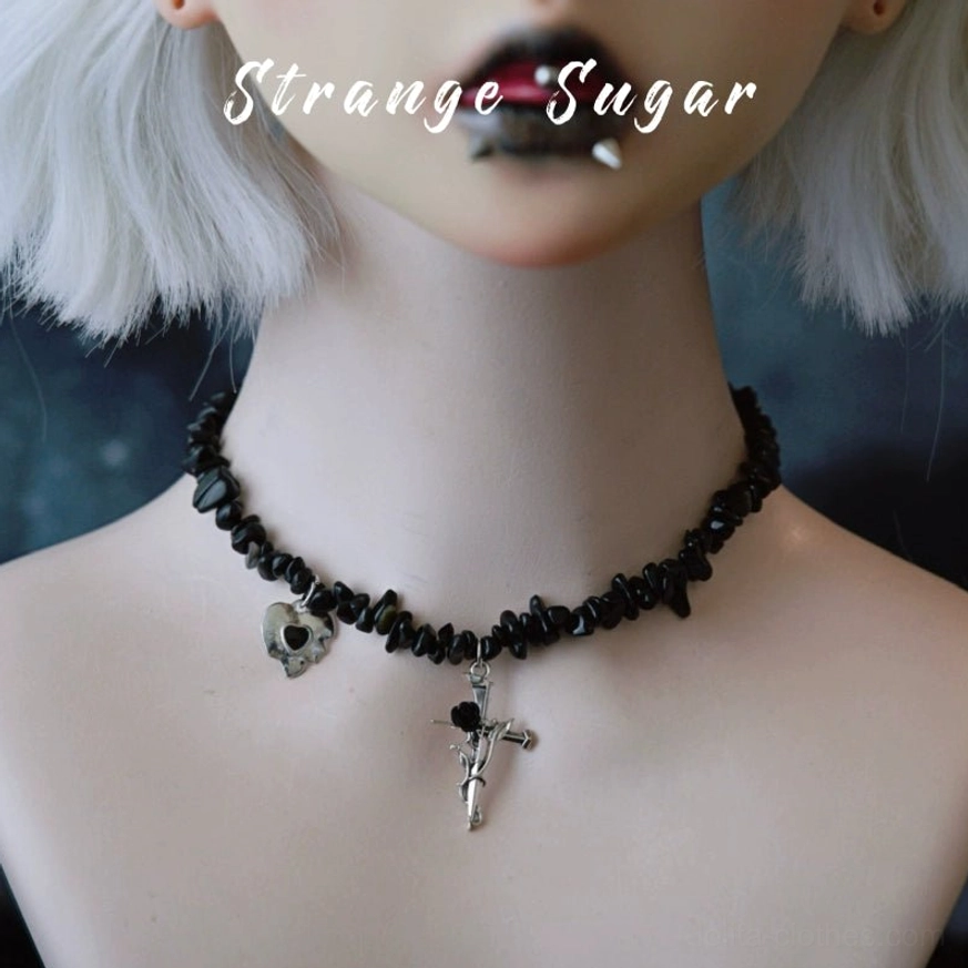 Gothic lolita demon eye pendant choker with obsidian chain dark mystical spiritual aesthetic design