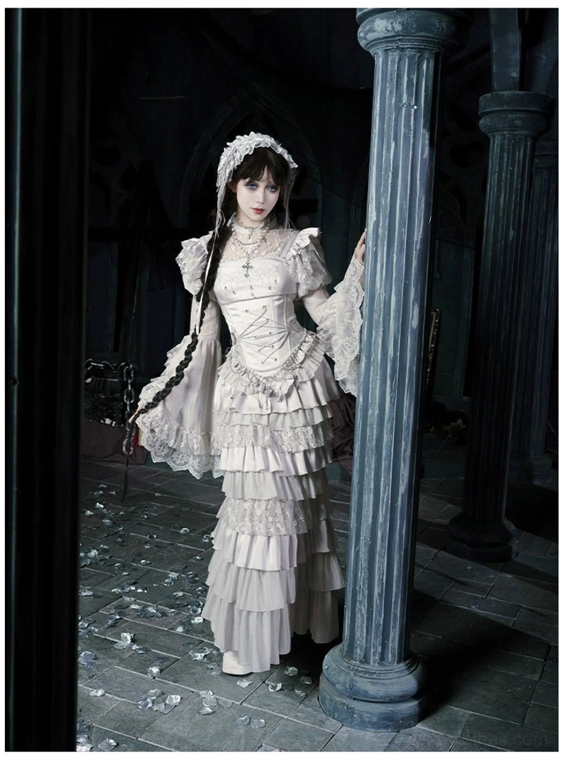 Gothic lolita close-up fabric quality detail showing lace trim embroidery decorative elements visual appeal