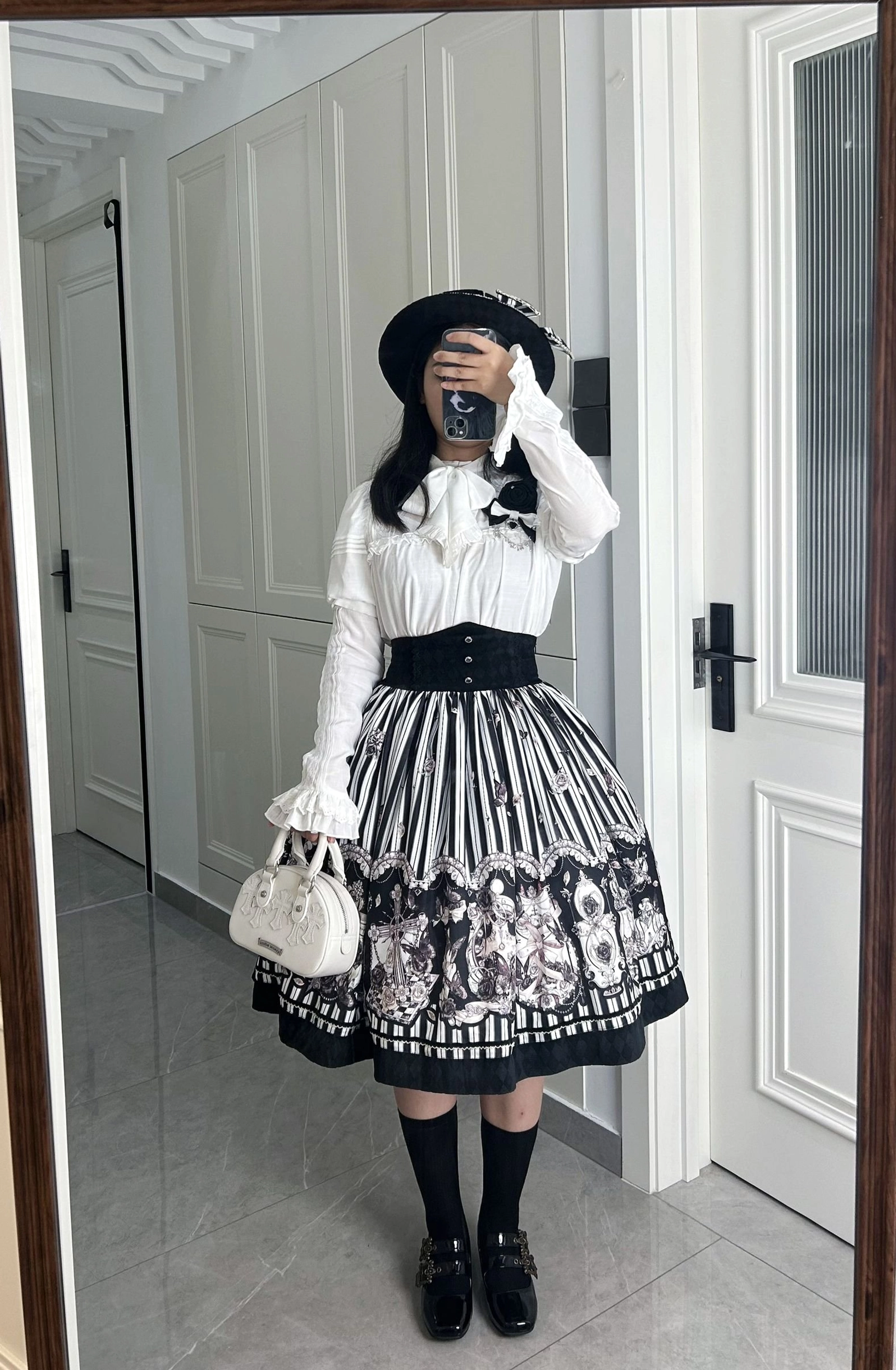 Gothic Lolita coat front single-breasted button closure black polyester spandex blend fabric
