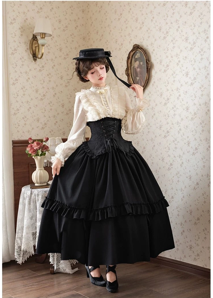 Gothic Lolita corset mermaid skirt tulle lining built-in structure puffiness volume support detail