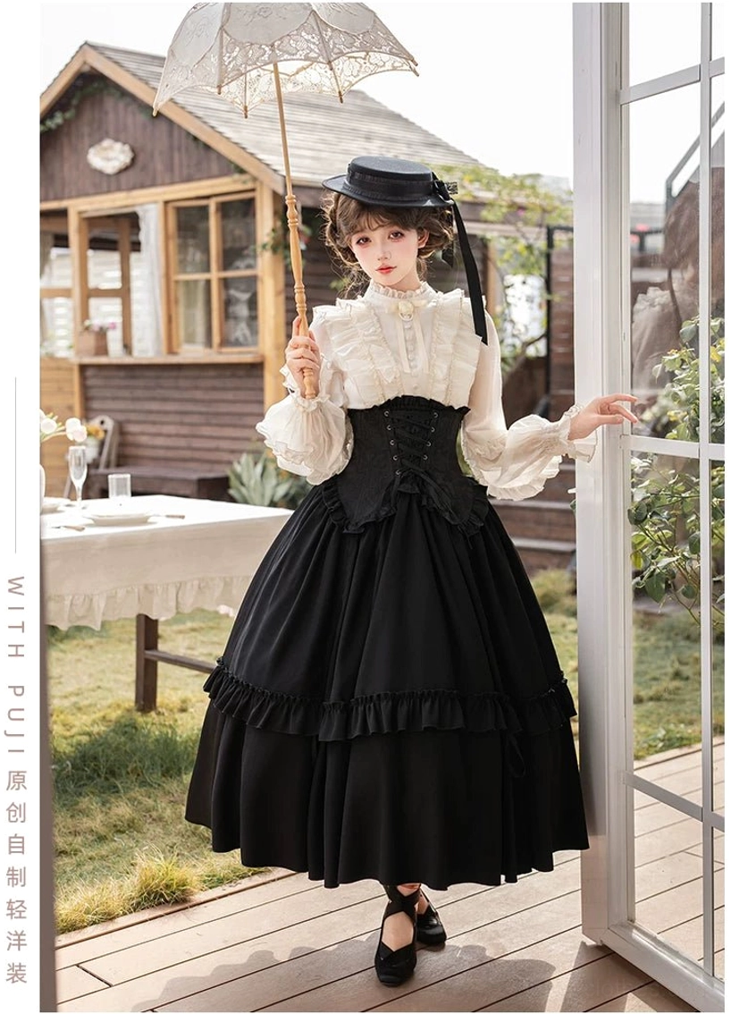 Gothic Lolita corset mermaid skirt front shirring gathered waist detail comfortable fit design