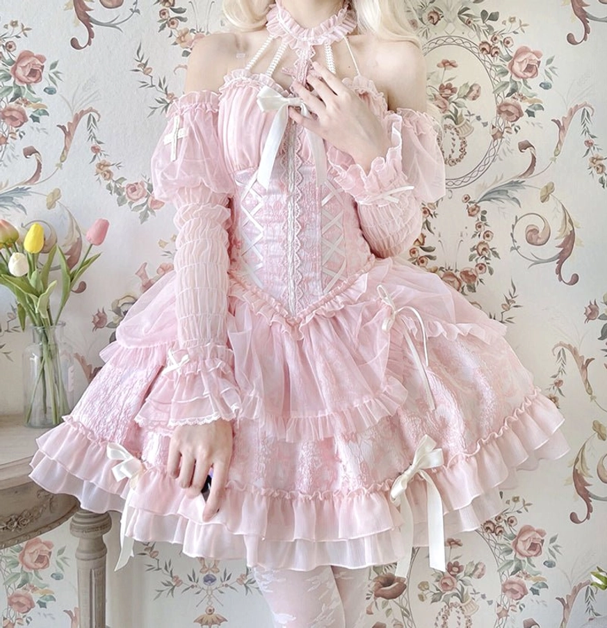 Gothic Lolita cross maiden arm cuffs with intricate embroidered cross pattern and multi-tiered mesh ruffles, premium sheer net yarn construction