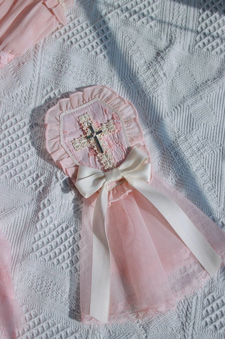 Gothic Lolita Cross Maiden hair accessory veil bow clip showing multiple color variations display