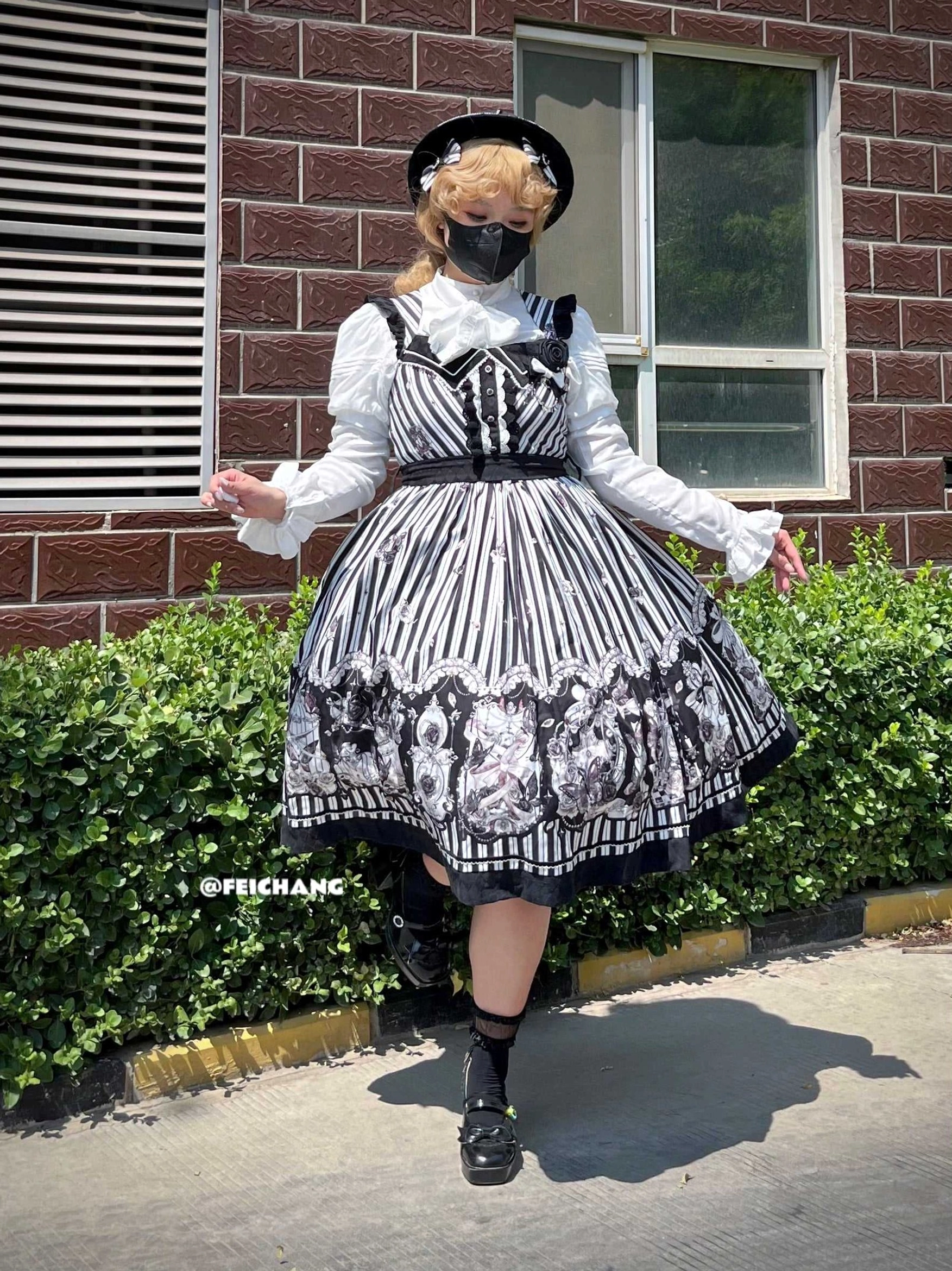 Gothic Lolita dress collar and chest area lapel design white ruffle accent decorative button detail