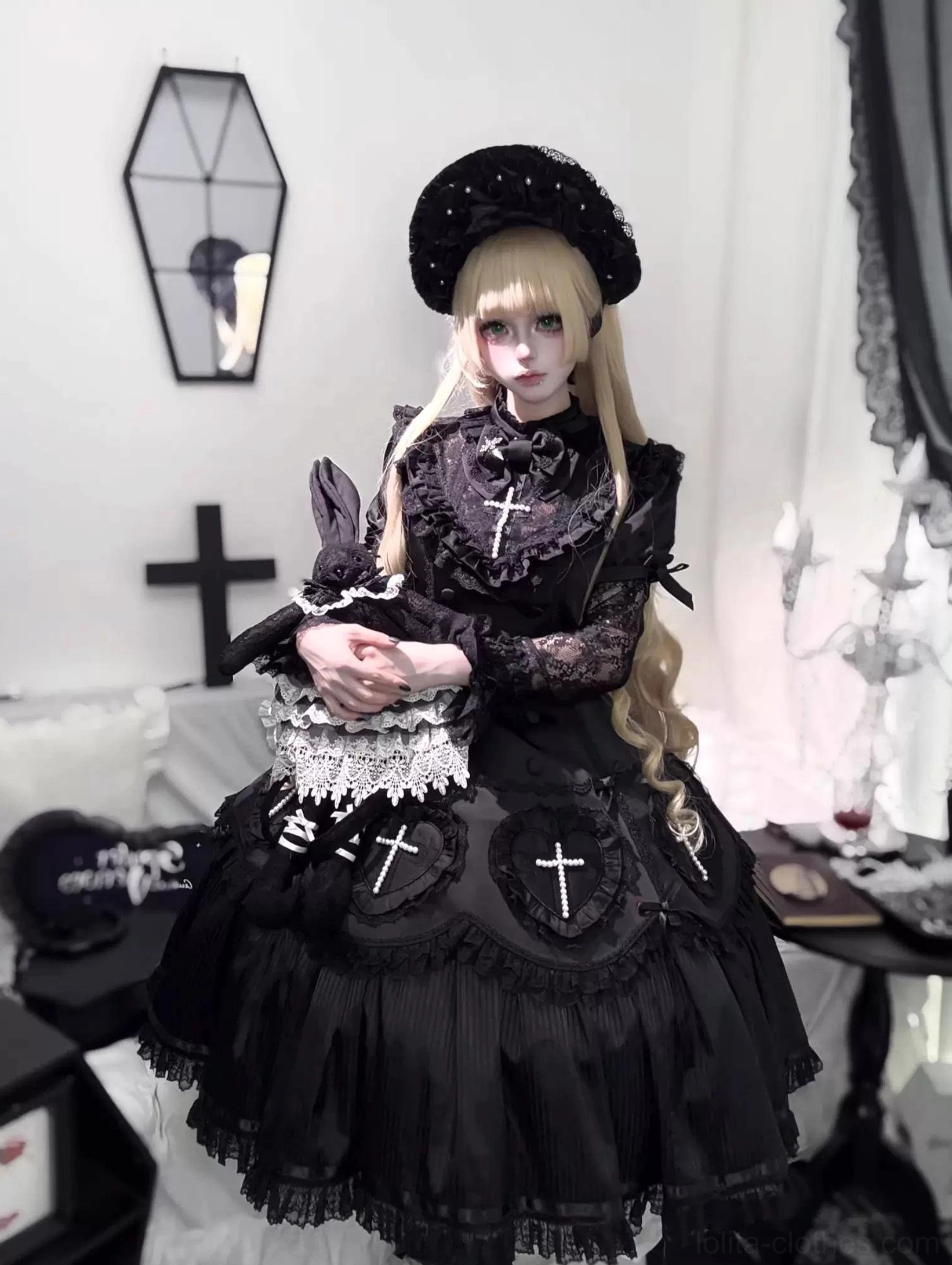 Gothic Lolita OP dress detachable sleeve extensions size options fitting chart upper lower cuff measurements