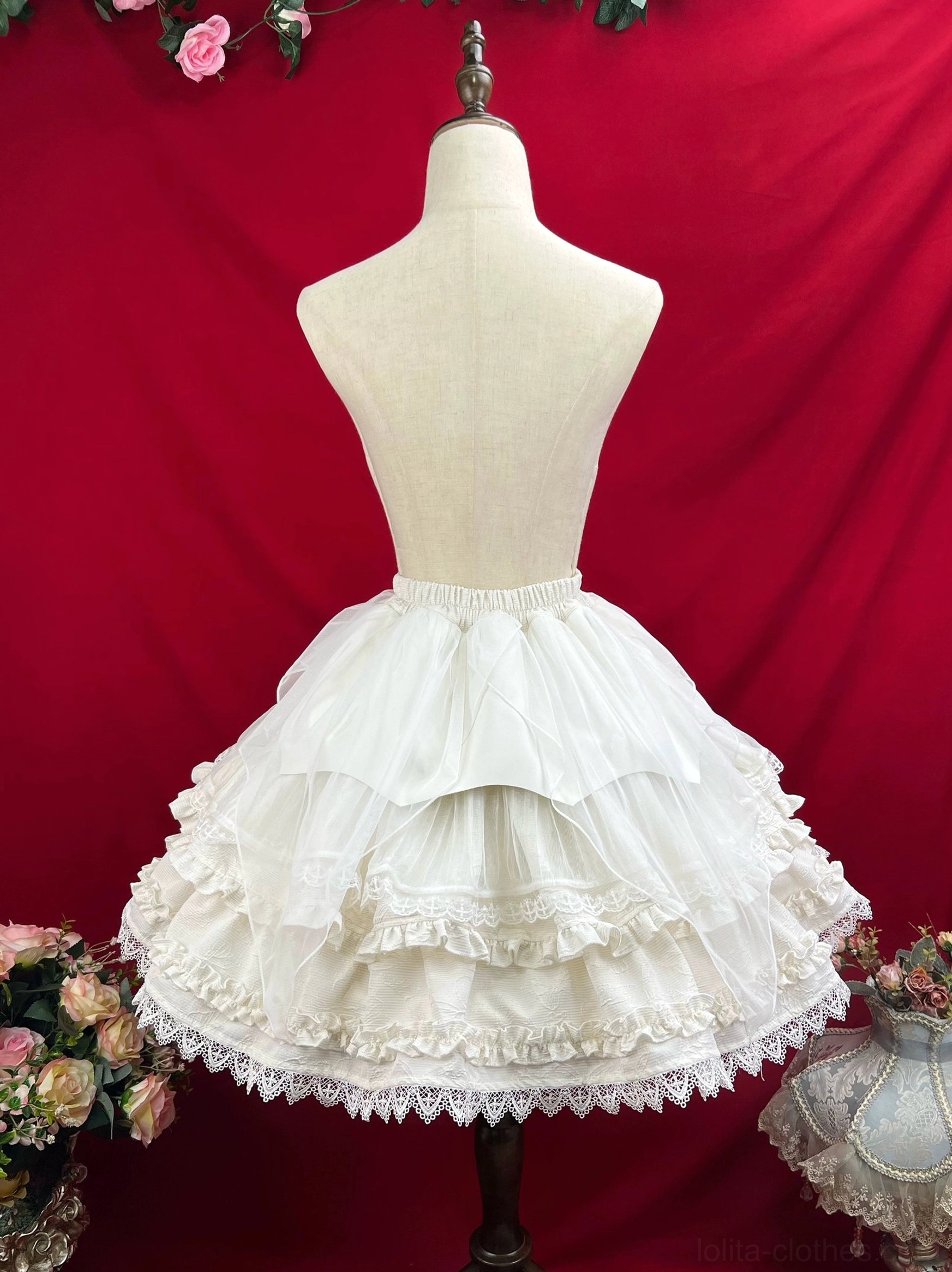 Gothic lolita dress size chart guide showing measurements for sk blouse and waistband with centimeter and inch conversions for international fitting
