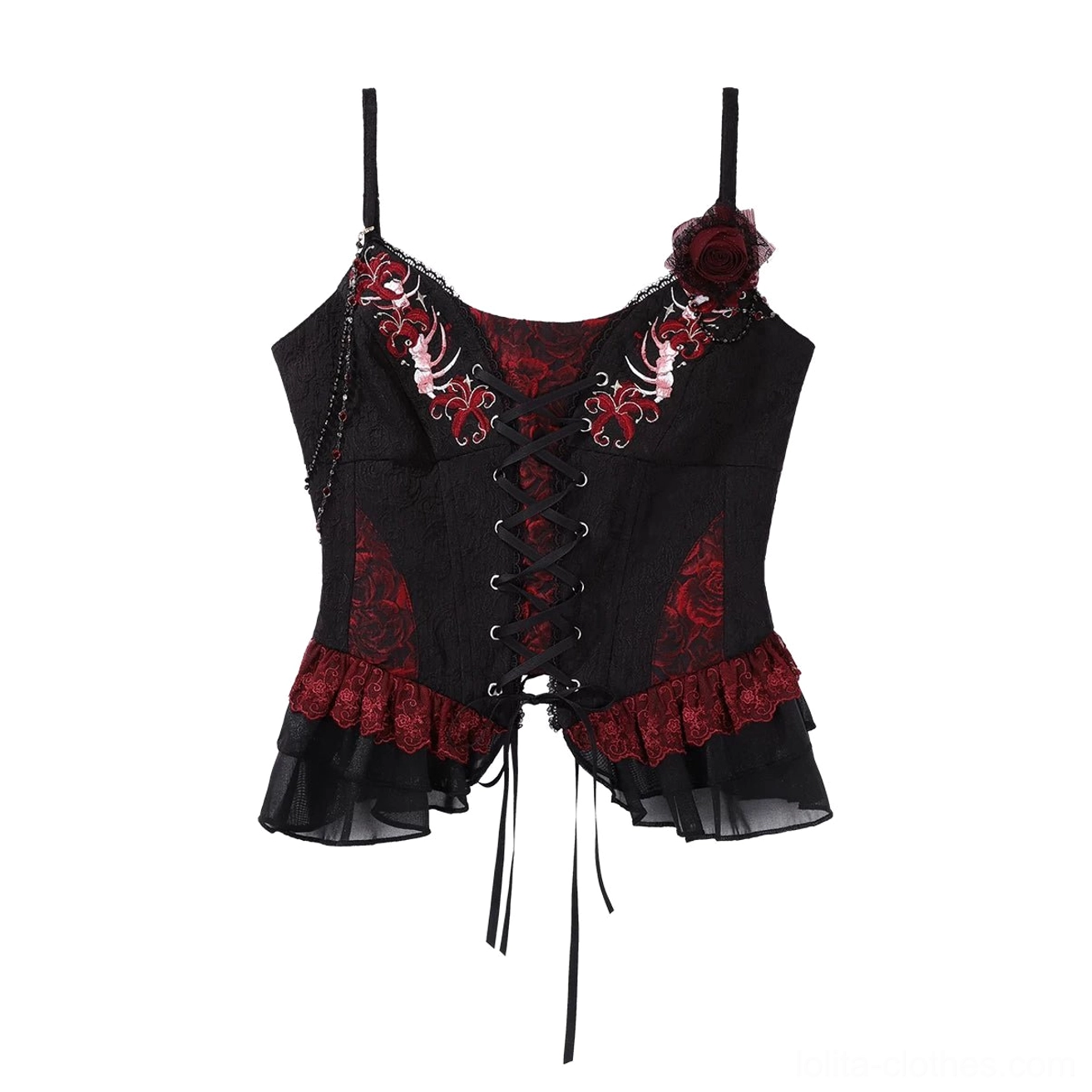 Gothic lolita dress embroidery pattern design artistic detail red spider lily cultural significance