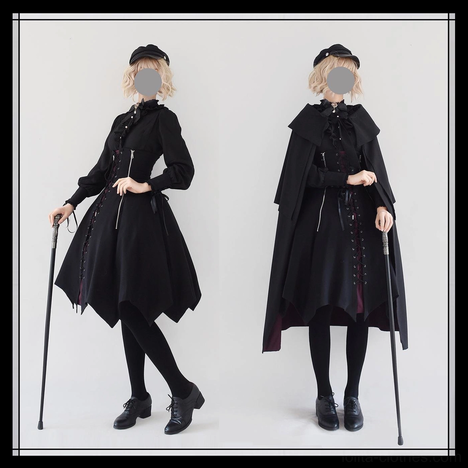 Gothic Lolita ensemble photo shoot showing artistic costume documentation and creative expression