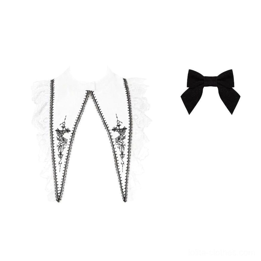 Faux collar and bow tie accessory set for gothic lolita velvet OP dress in multiple size options S M L for perfect personalized fit