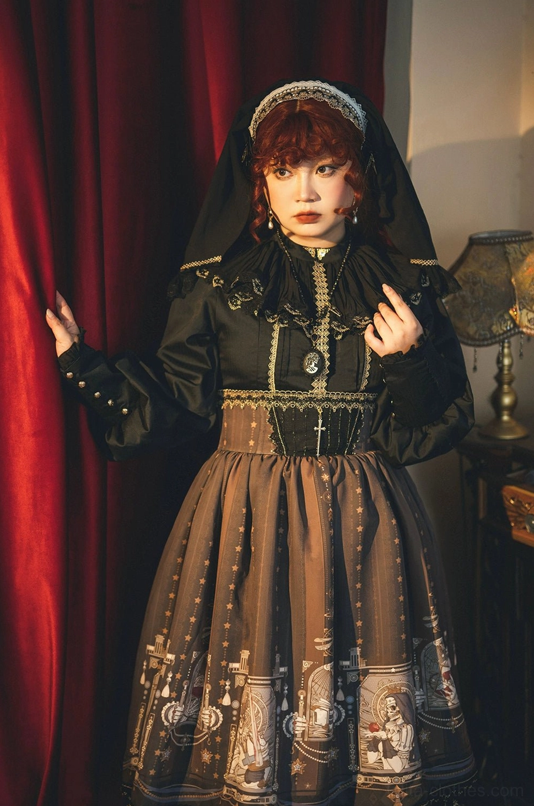 Gothic lolita fishbone skirt imitation cotton printed fabric polyester blend quality material