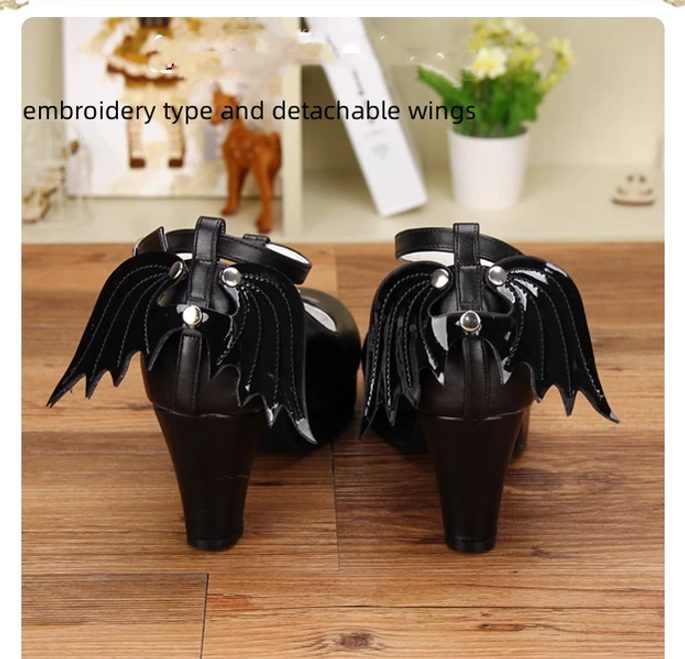 Gothic Lolita high heel shoes PU leather material quality, texture surface finish, ethical alternative to traditional leather, durability showcase