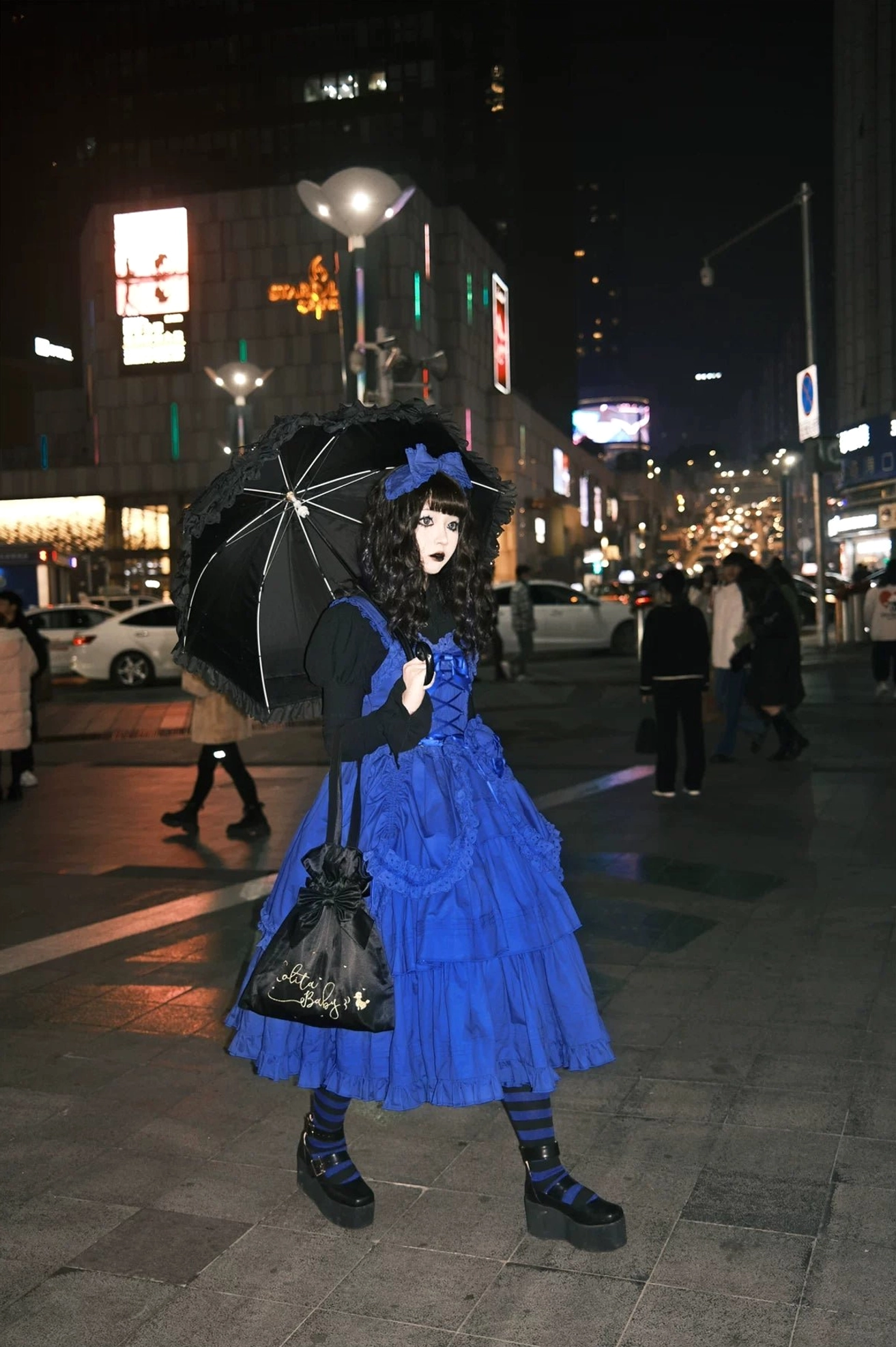 Care and maintenance guide image showing proper washing, drying, and storage methods for Gothic Lolita cotton dress
