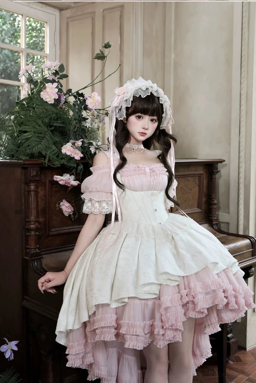 Gothic Lolita JSK dress accessory pairing guide showing coordinated chokers, hair accessories and ornate brooches for complete ensemble