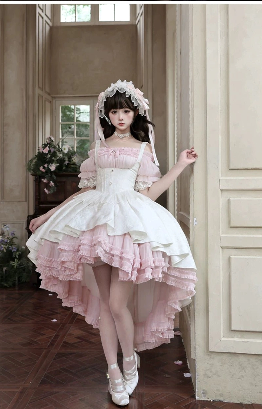 Gothic Lolita boned JSK dress formal ballroom occasion styling showing elegant posture and silhouette with premium jacquard fabric