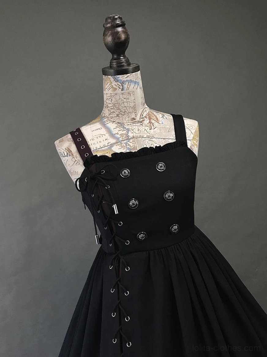 Gothic Lolita JSK jumper skirt fabric texture TR suiting cotton blend close-up showing construction quality