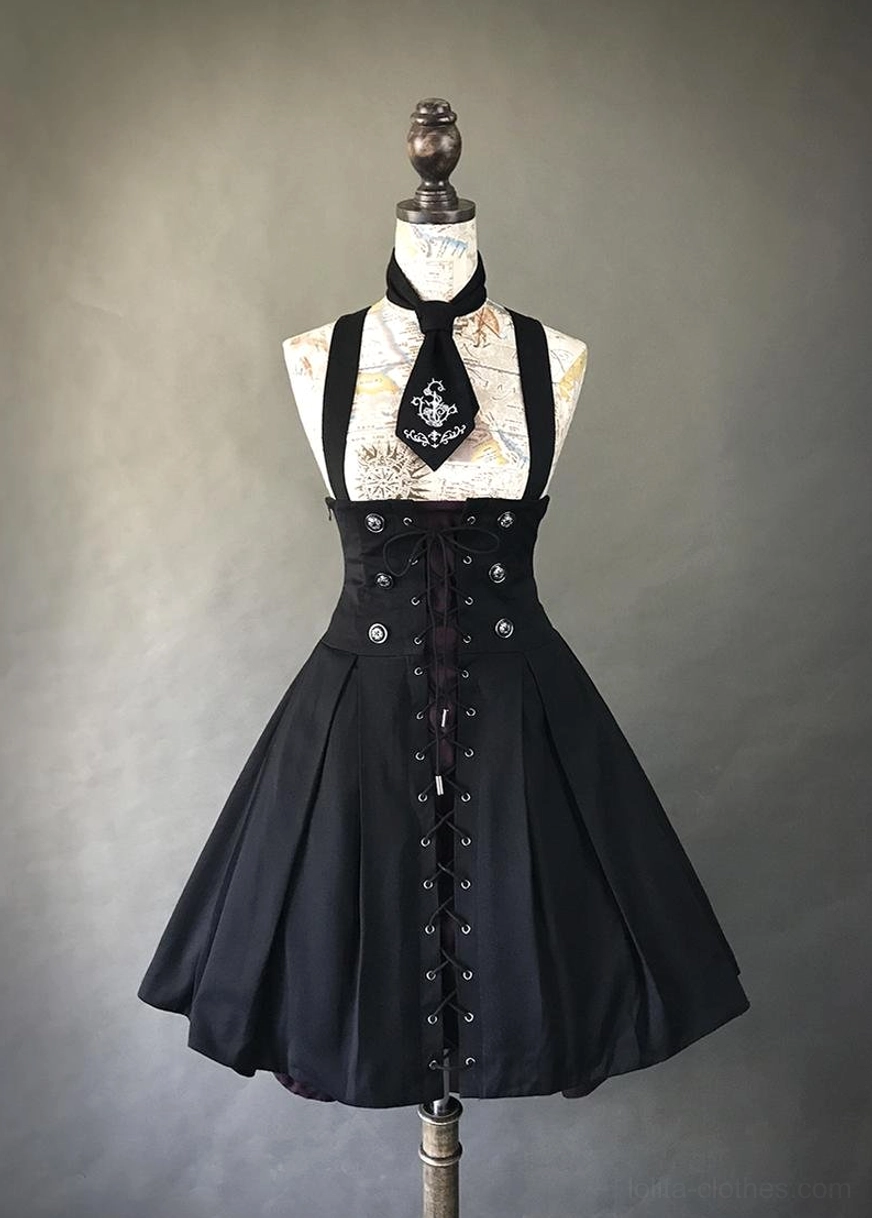 Gothic Lolita JSK jumper skirt close-up front metal eyelet lace-up closure structured corset bodice detailed view