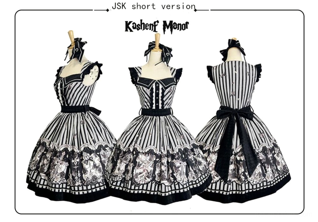 Gothic Lolita JSK jumper skirt short version in 2XL size silhouette length demonstration