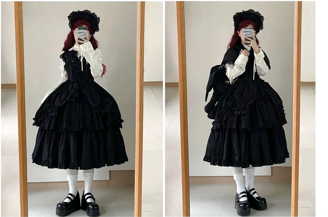 Lolita fashion vlog screenshot featuring Gothic JSK styling, care tips, and community perspectives