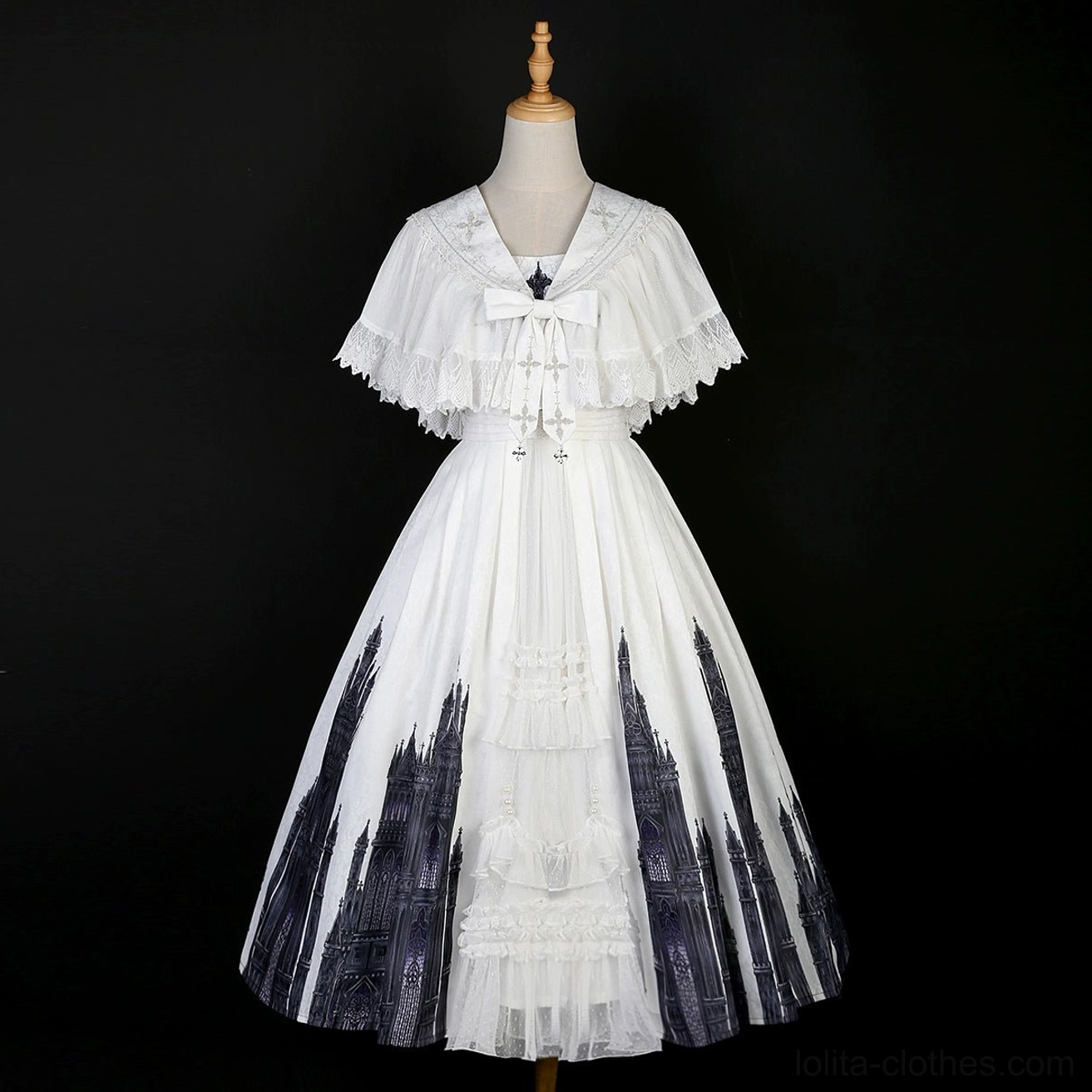Gothic Lolita jumper skirt white complete ensemble photoshoot styling