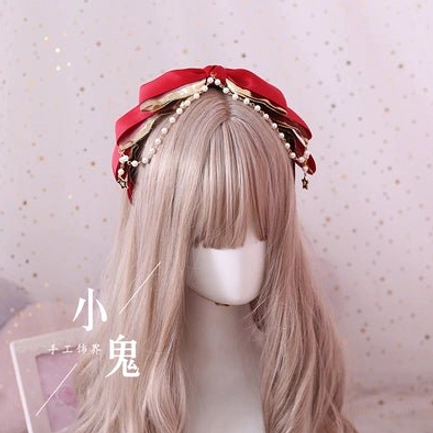 gothic lolita kc headband multiple wearing styles demonstration blonde mannequin versatile headpiece