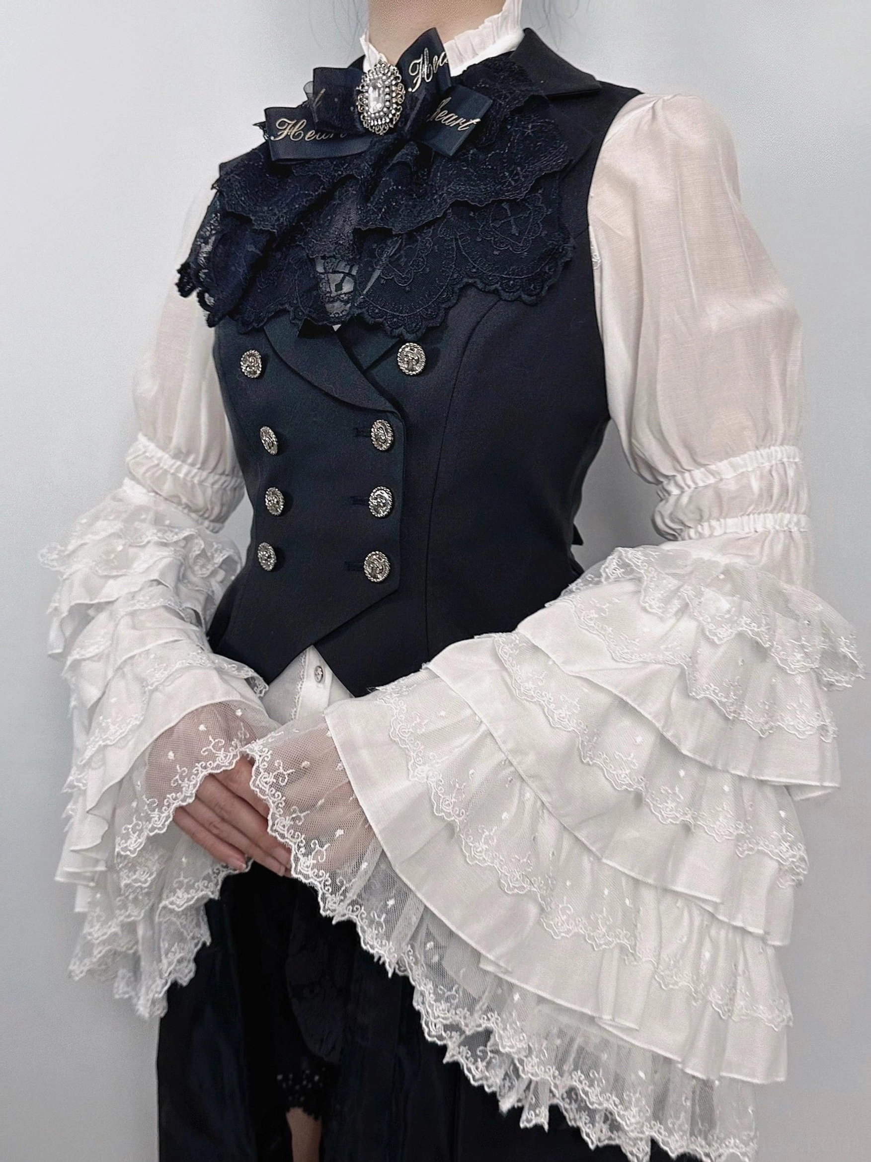 Gothic Lolita layered lace neck bib product detail with delicate ruffles for Victorian and cathedral-inspired looks