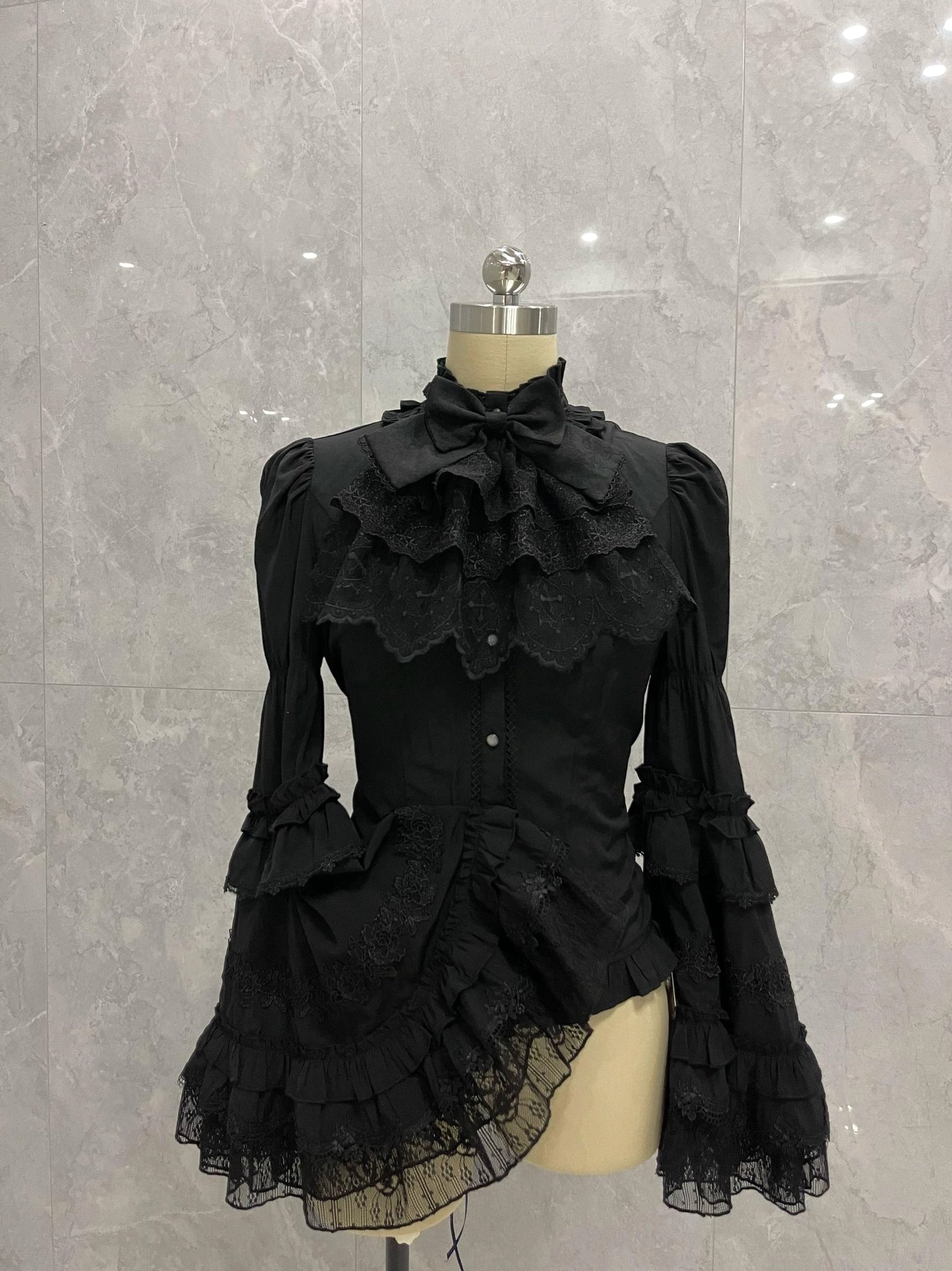 Gothic Lolita adjustable halter lace bib accessory designed to layer over dresses, blouses, and corset coordinates