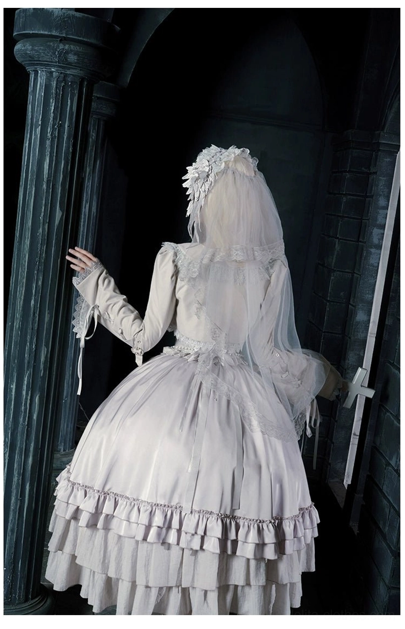 Gothic lolita layering possibilities showcasing hime-sleeve top with outerwear jacket coordination styling