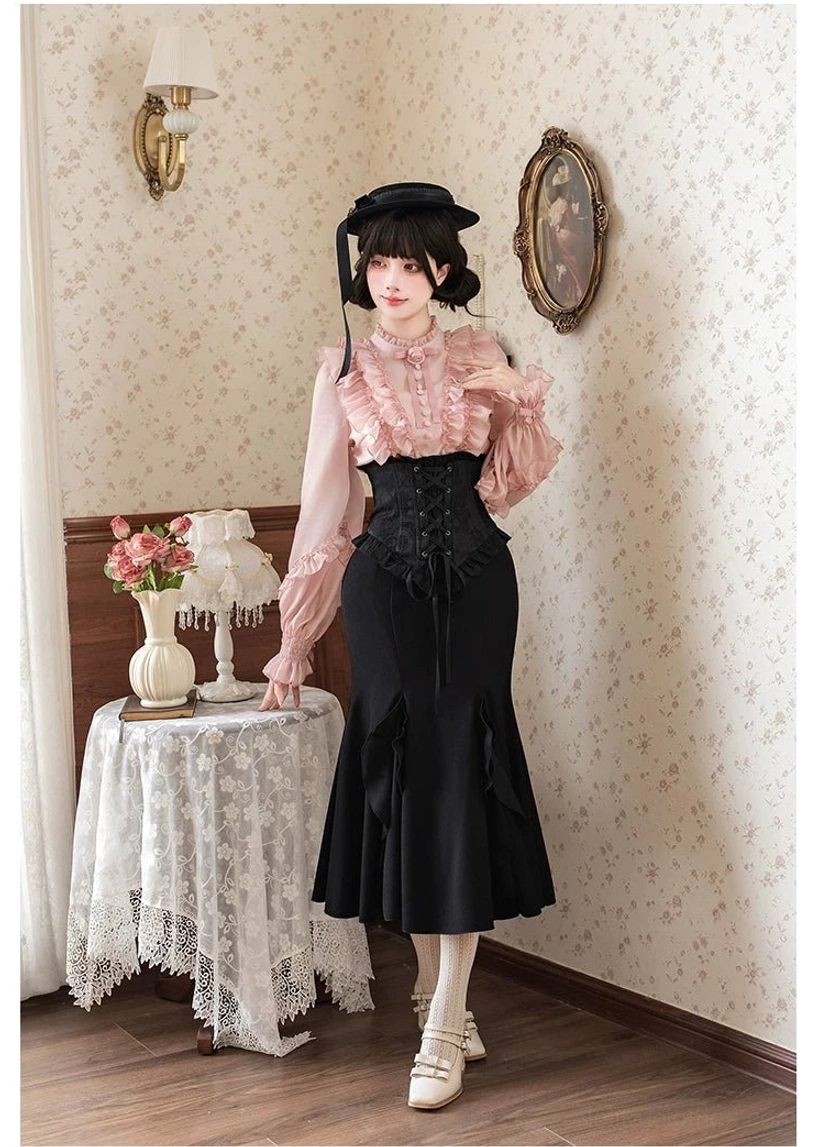 Gothic Lolita mermaid corset skirt left-side zipper closure front opening detail ease of wear