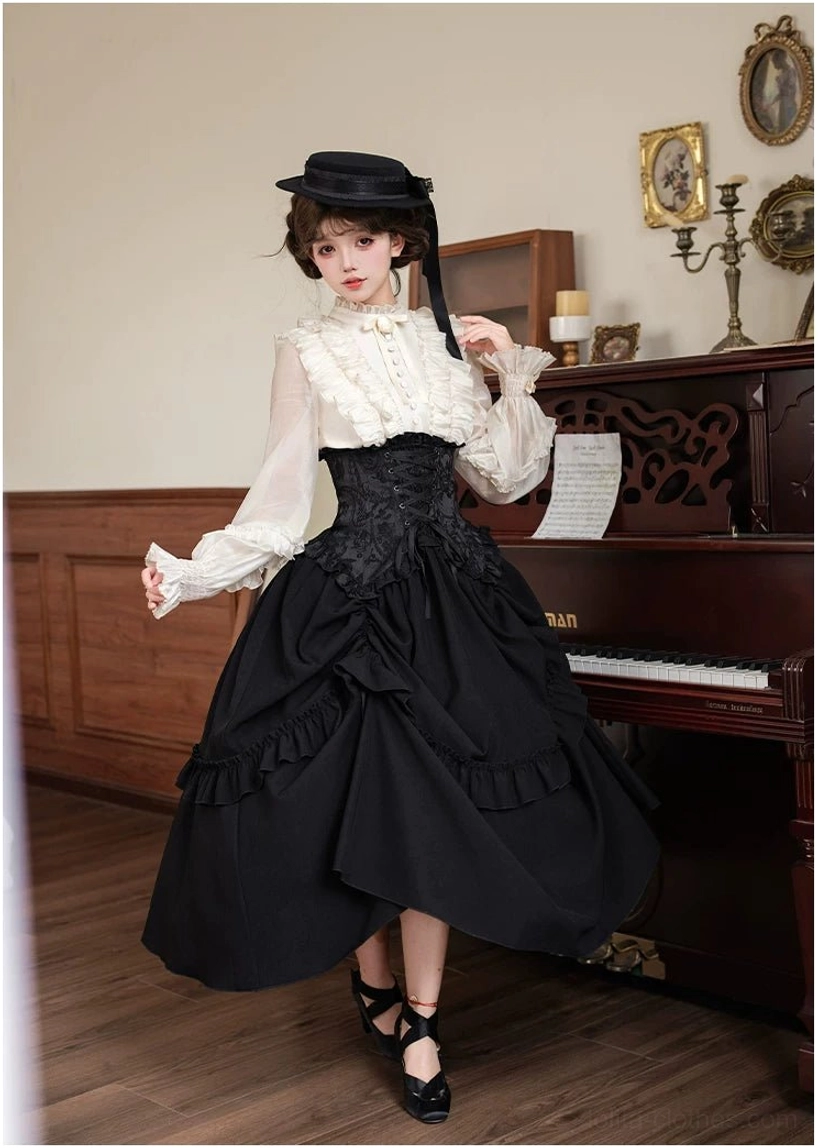 Gothic Lolita mermaid corset skirt side seam construction quality stitching professional garment detail