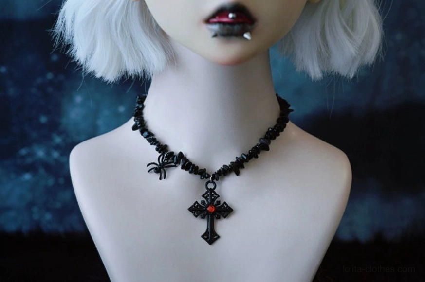 Handmade gothic lolita choker obsidian beaded chain multiple pendant options interchangeable system demonstration