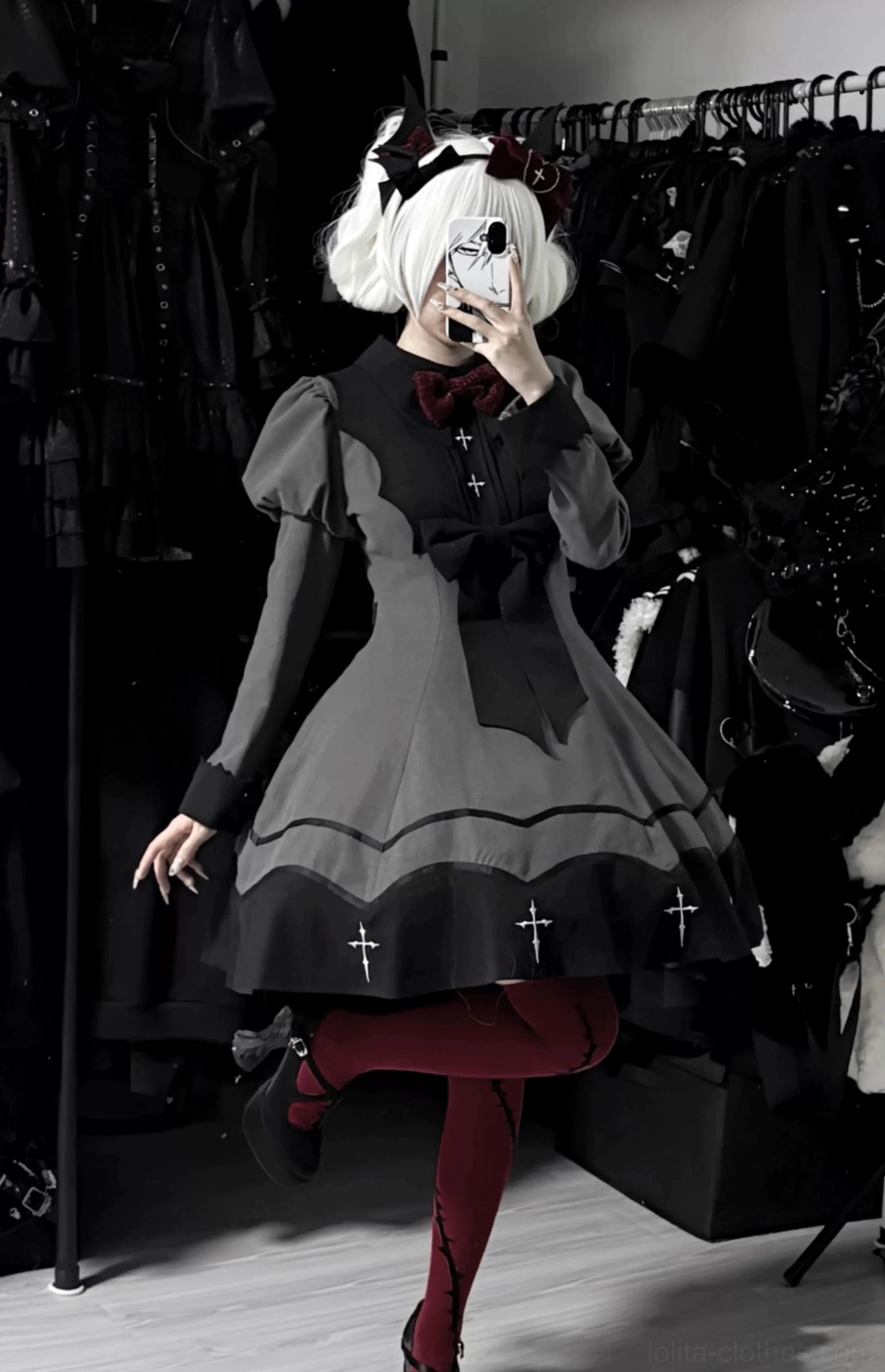 Vampire princess bat-inspired lolita OP dress styled with gothic bolero cardigan outerwear layering option