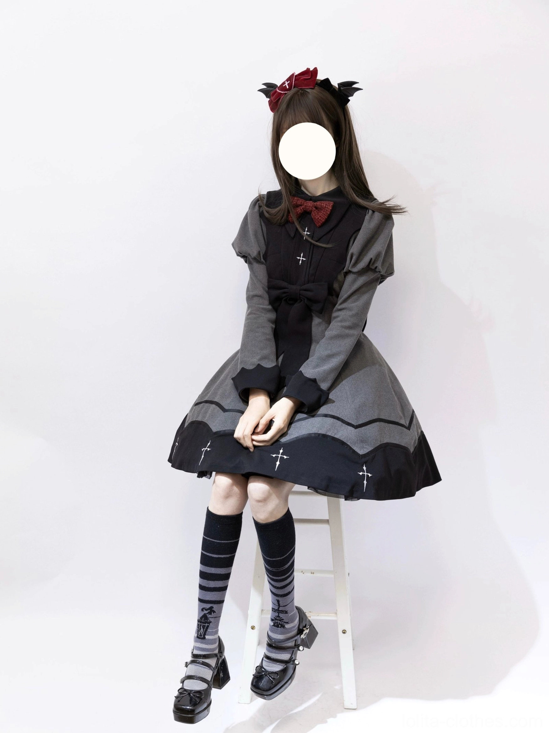 Bat-inspired gothic lolita OP dress opaque black tights legwear essential lolita coordinate element