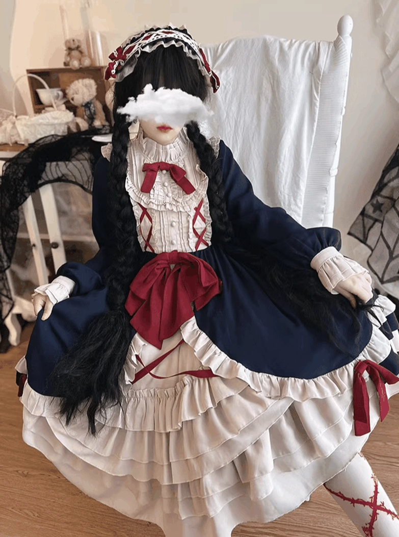Gothic lolita OP dress navy blue color option elegant elegant victorian inspired plus-size fashion statement piece